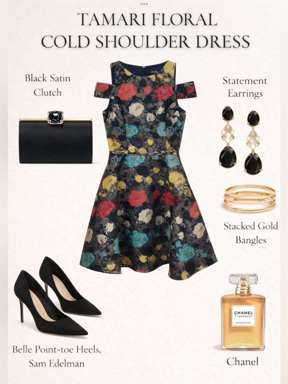 Tahari Cold Shoulder Floral Fit & Flare Metallic Jacquard dress 8 chic,cocktail - Picture 3 of 16